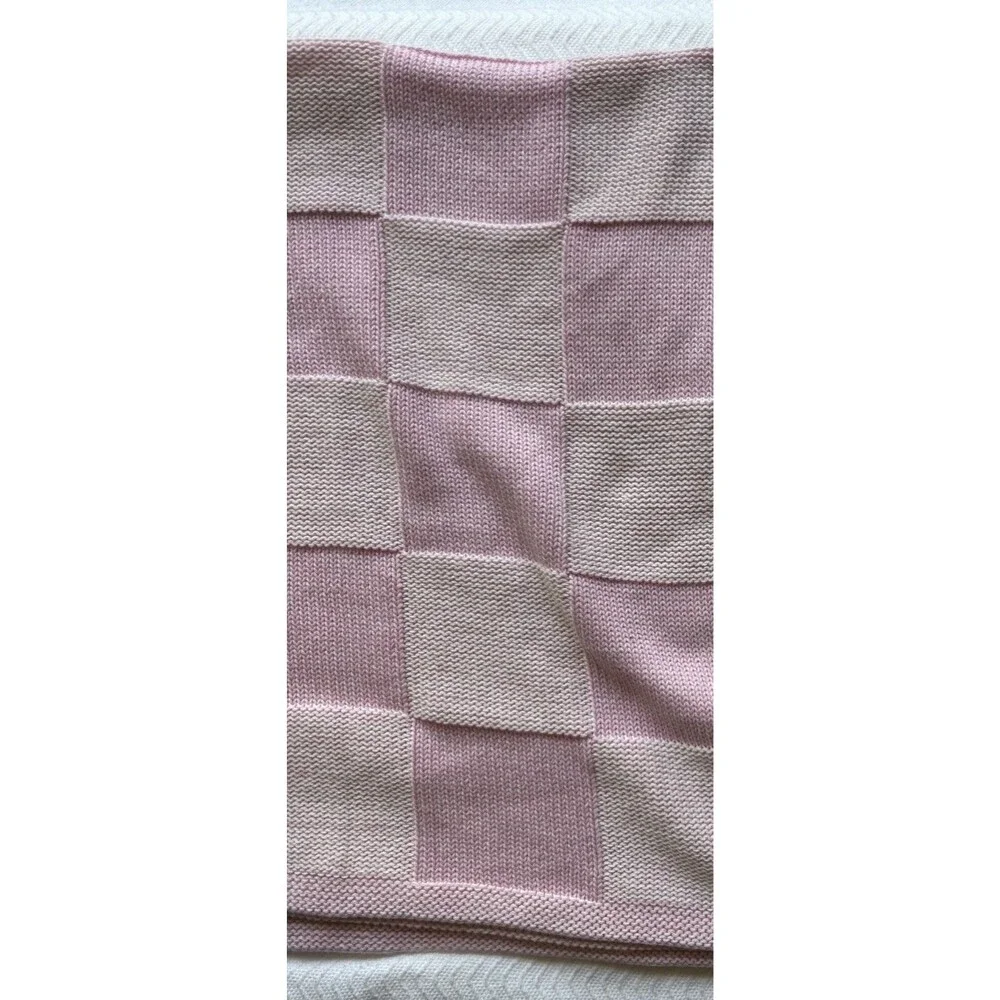 Alashan Cotton Cashmere Blend Charlie Knit Baby Blanket Bermuda Pink Checked